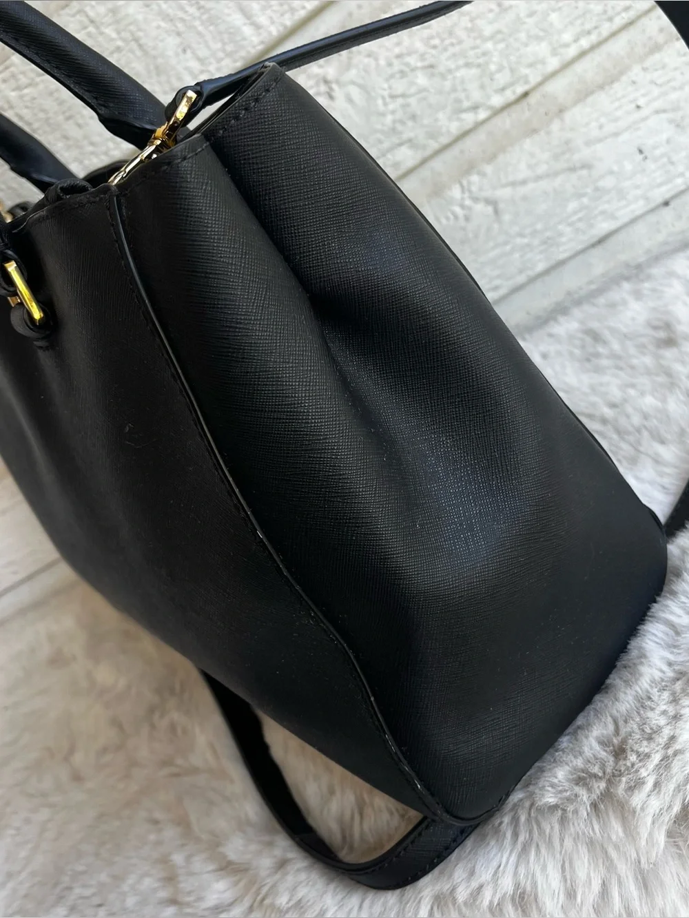 MICHAEL KORS Black Leather Selma Raven Bedford Astor Satchel Tote Handbag